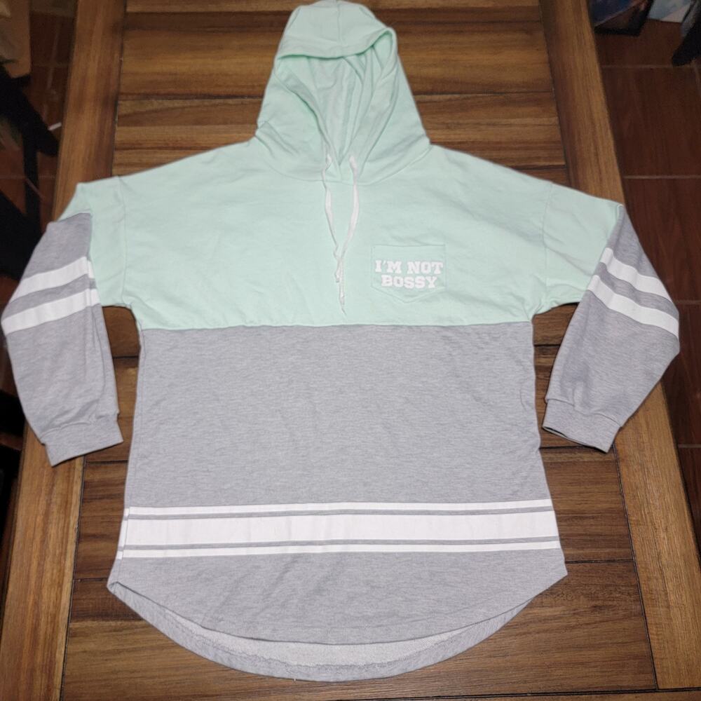 Justify LS Grey & Sea Green Pullover Hoodie "I'm Not Bossy..." - Size Large